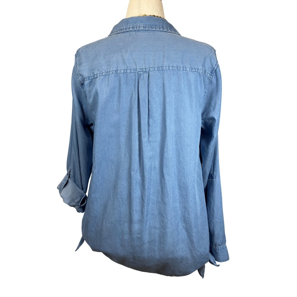 Zac Rachel Chambray Tunic Top L Button Front Roll Tab Sleeve Lyocell Lagenlook - Picture 4 of 10